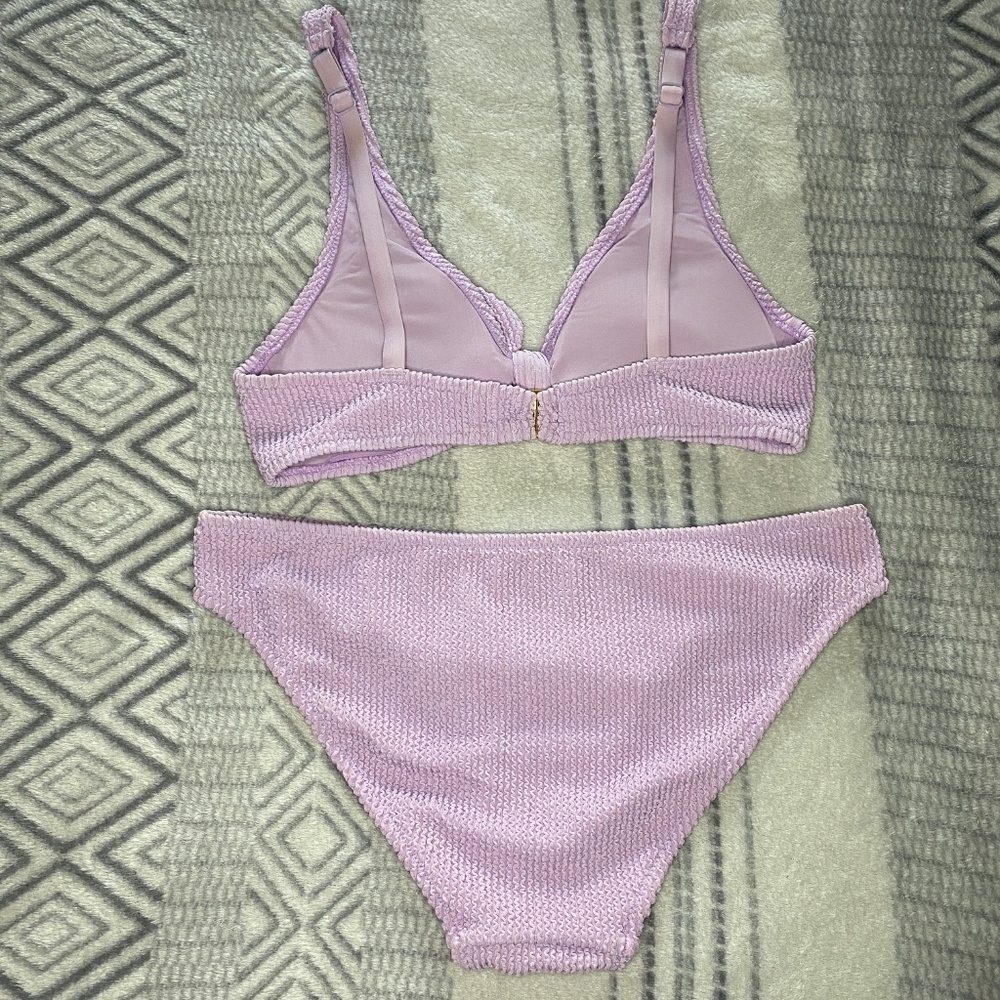 Lively Ruched Plunge Bralette & High Waist Swimsuit Bikini Lilac Size M NWOT - Picture 2 of 16